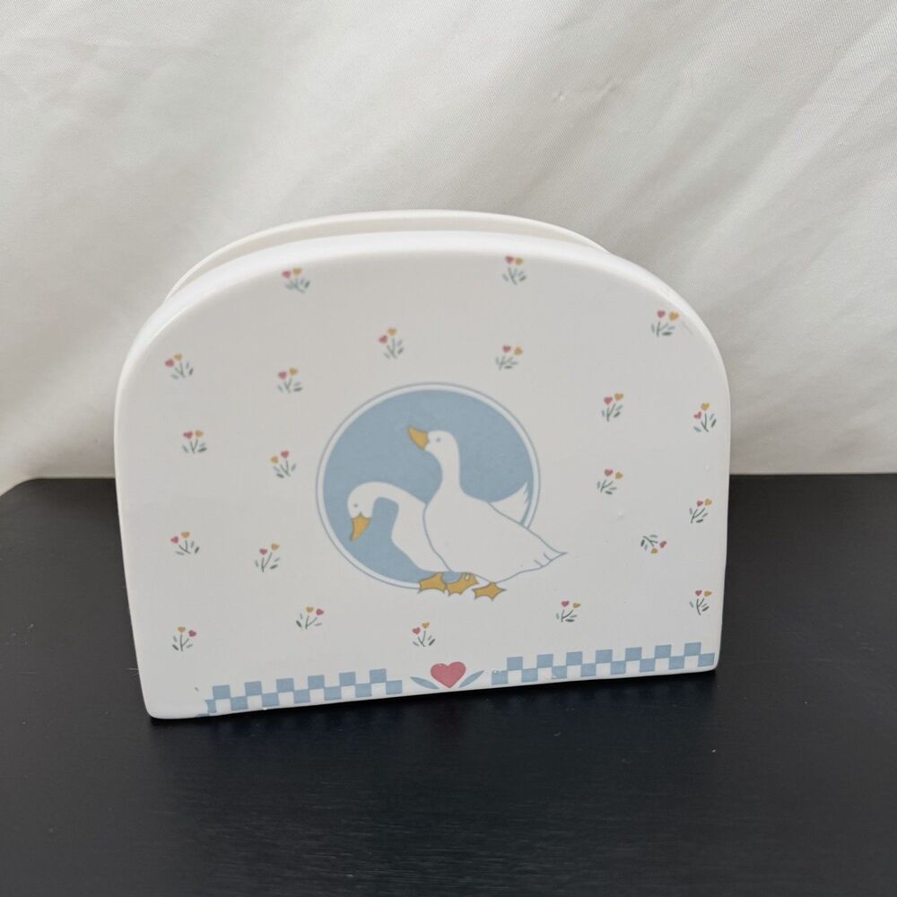Stoneware “Moonlight” Napkin Holder Goose Geese VTG Cottagecore Grandma Granny